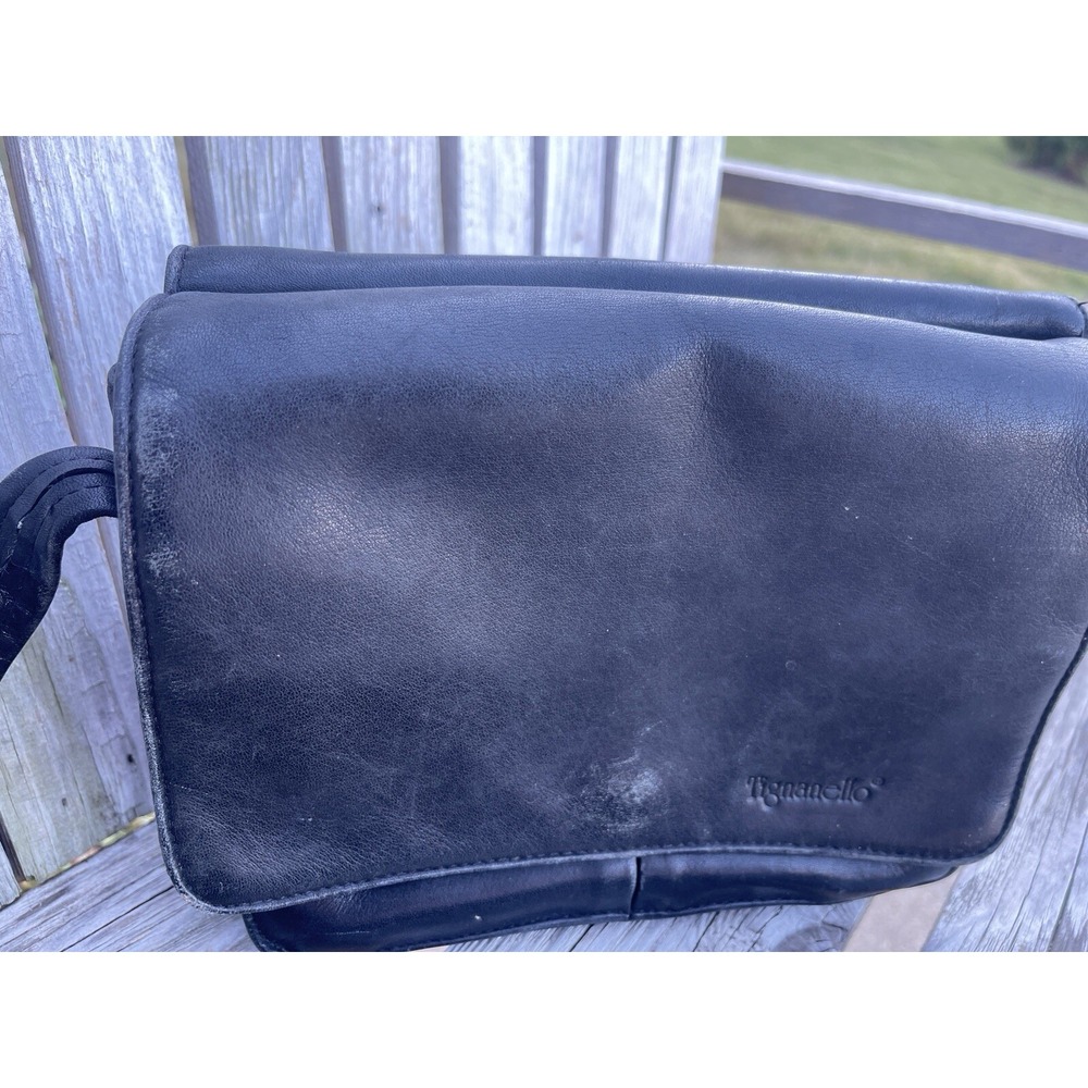 Vtg Tignanello Handbag Women M Black Pebble Leather Purse Lined Crossbody Bag